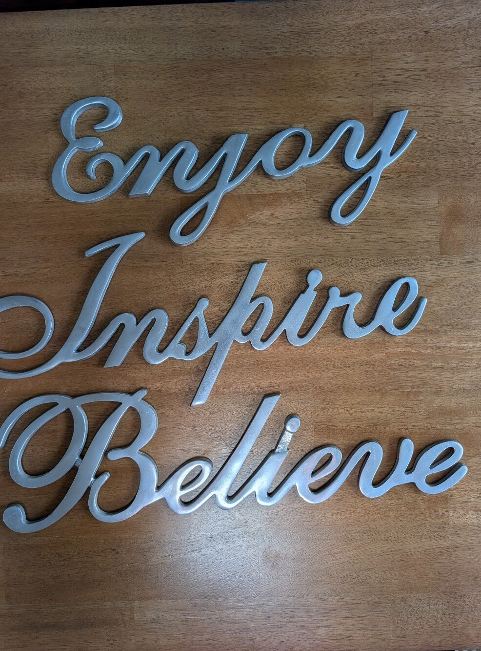 Metal Wall Art Words Silver Polished Steel "Enjoy" "Inspire" "Believe" 1/4 Thick